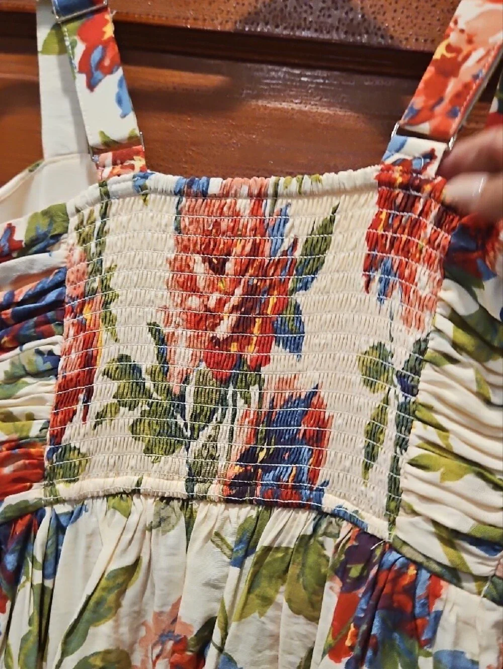 Abrtcrobie & Fitch Floral Tiered Maxi Dress - White with Red & Blue Flowers
